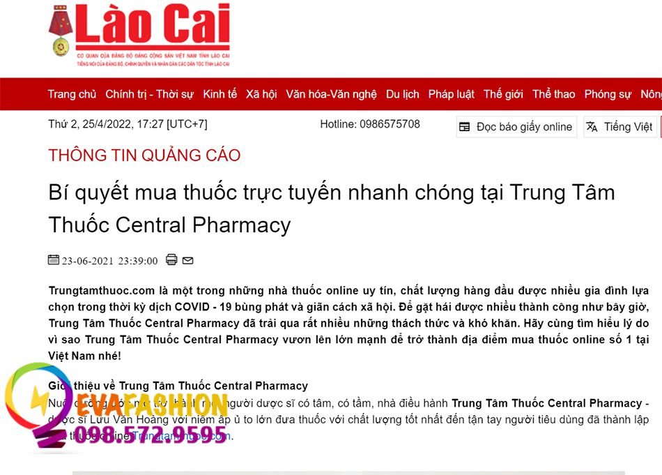 Báo Lào Cai: Bí quyết mua thuốc trực tuyến nhanh chóng tại Trung Tâm Thuốc Central Pharmacy
