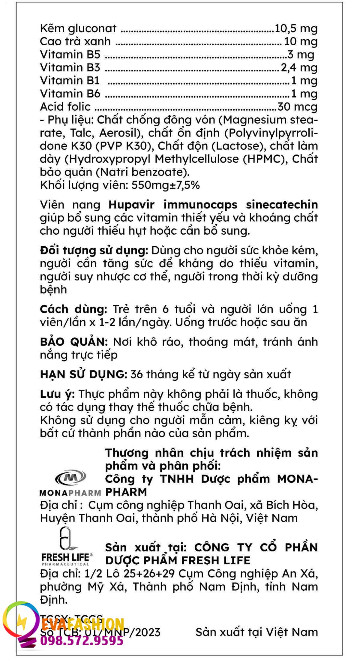 Hướng dẫn sử dụng Hupavir Immunocaps Sinecatechin